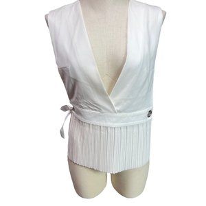 Paul & Zera White Deep V Neck Pleated Bottom Side Grommet Tie Vest Small